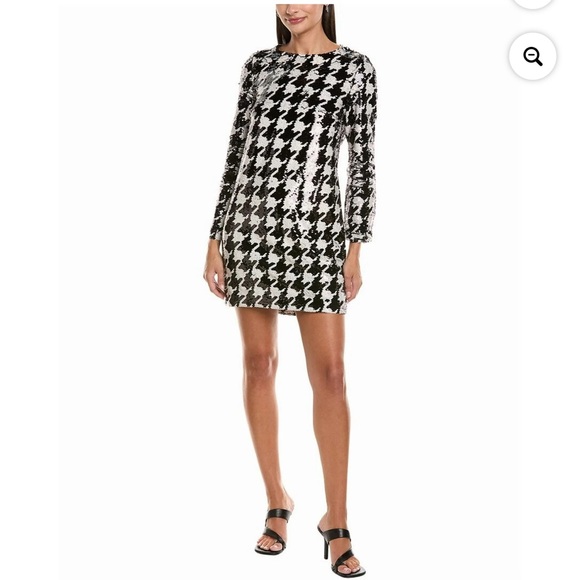 Tyler Boe Houndstooth Sequin Long Sleeve Dress - Picture 1 of 10
